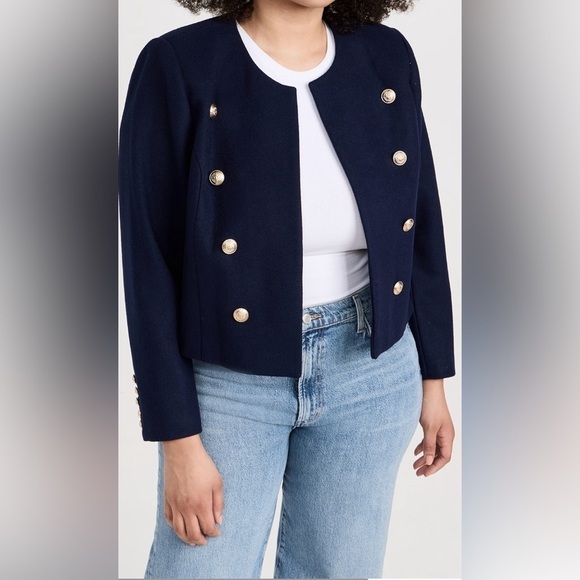 L’Agence collarless wool blend jacket blazer jacket navy NWT - Picture 5 of 12